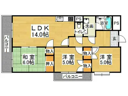 サンライフ大津和(3LDK/5階)の間取り写真