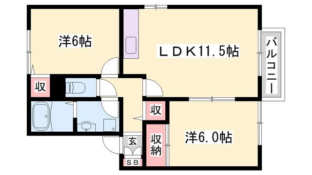 セジュールK(2LDK/1階)の間取り写真