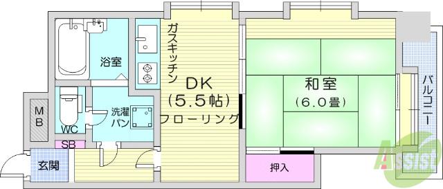 ライオンズマンション上杉西(1DK/3階)の間取り写真