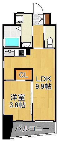 MGA城内(1LDK/9階)の間取り写真