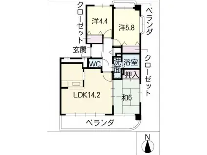 名鉄津島線 甚目寺駅 徒歩13分 3階建 築24年(3LDK/2階)の間取り写真