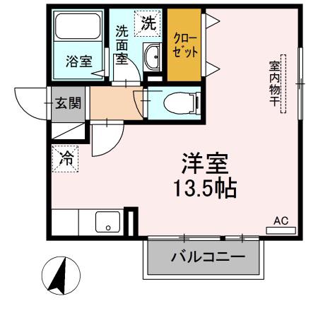 MIUMU A棟(ワンルーム/2階)の間取り写真