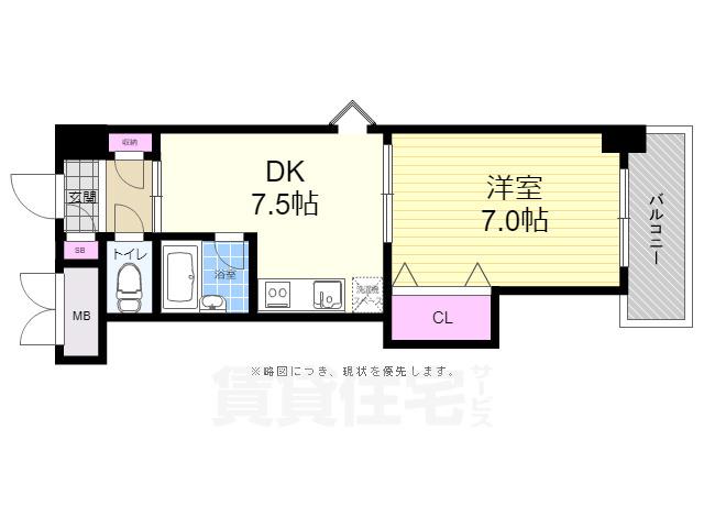 ミッションデルタ(1DK/4階)の間取り写真