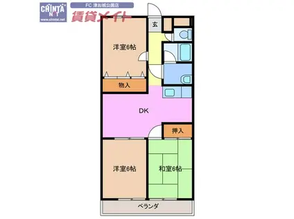 アワヤパレス(3DK/2階)の間取り写真