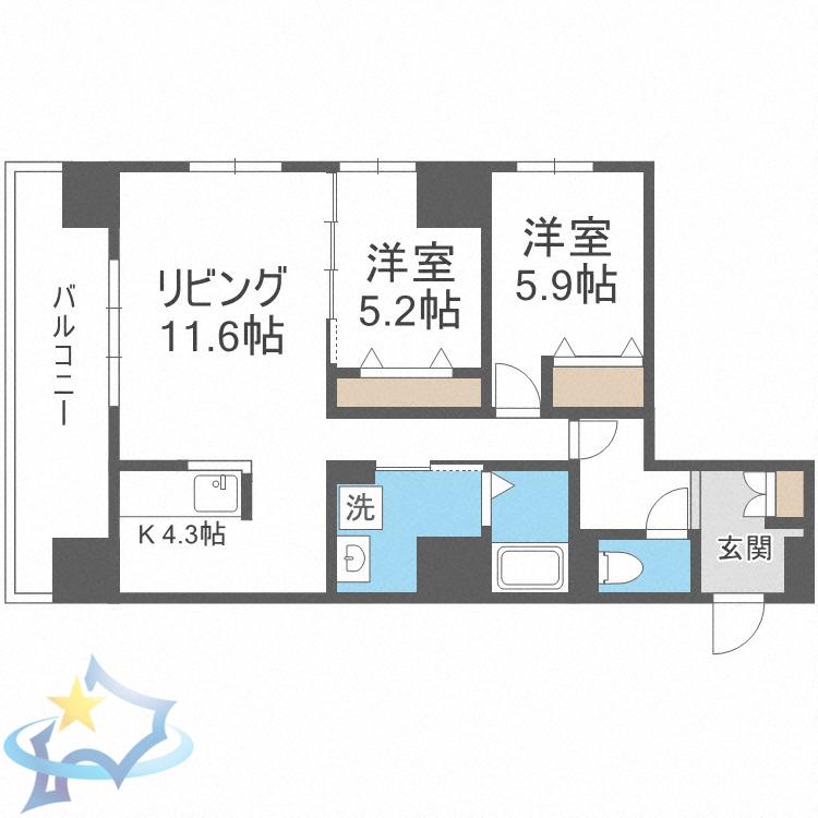 グラン札幌(2LDK/13階)の間取り写真