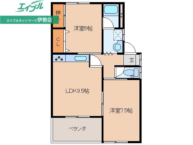 やまびこ3(2LDK/1階)の間取り写真