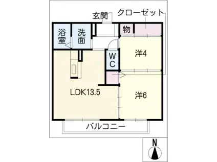 カントリーハウス空と大地B泉の棟(2LDK/2階)の間取り写真