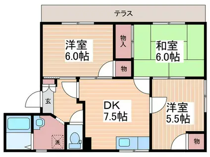 パレ・ド・リール地御前(3DK/1階)の間取り写真
