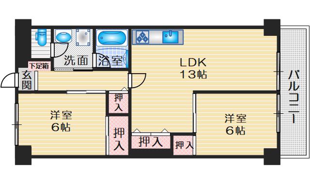 シャンティ豊中(2LDK/4階)の間取り写真
