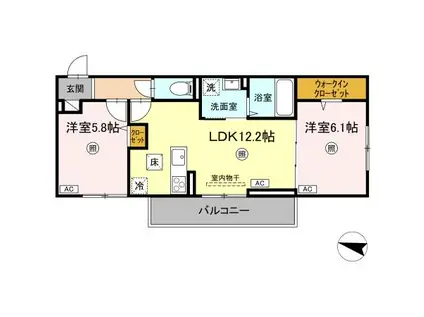 ライク・ア・パラソル(2LDK/1階)の間取り写真