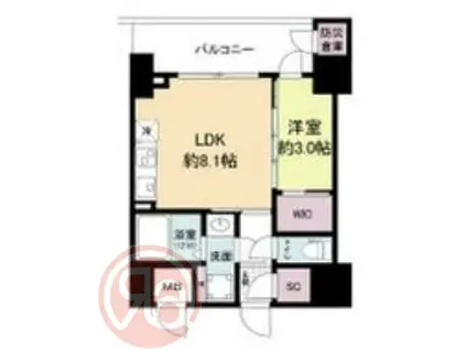 セレニテフラン難波(1LDK/13階)の間取り写真