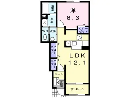 アタラクシアIV-B(1LDK/1階)の間取り写真
