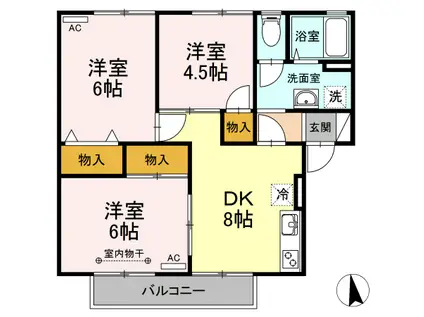 ハイカムール・リジェール(3DK/2階)の間取り写真