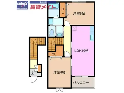 オーデンハオスB(2LDK/2階)の間取り写真