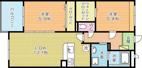 カームテラス(2LDK/1階)の間取り写真