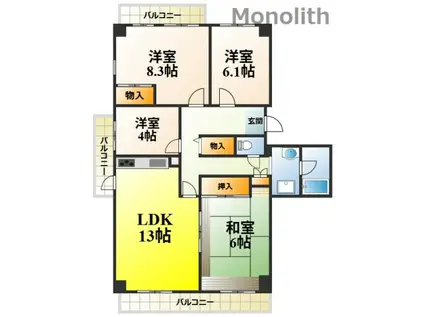 光明池駅前2号棟(4LDK/12階)の間取り写真