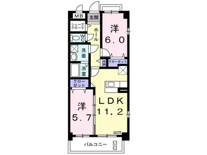 エアリーハウス(2LDK/2階)の間取り写真