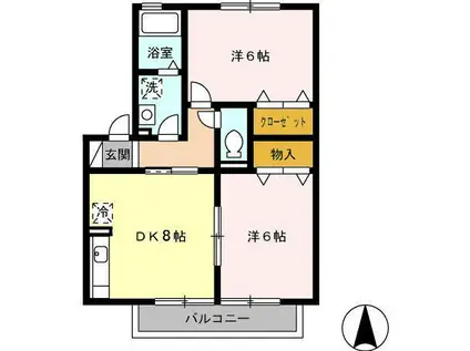 デルニエII B(2DK/2階)の間取り写真