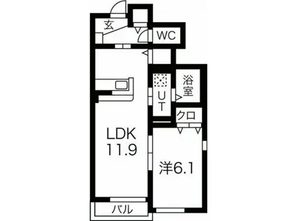 ヴィラージュ新田II(1LDK/1階)の間取り写真