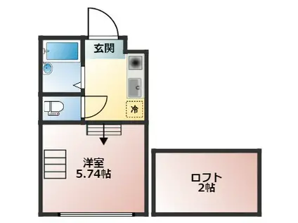 カメゾン(ワンルーム/2階)の間取り写真