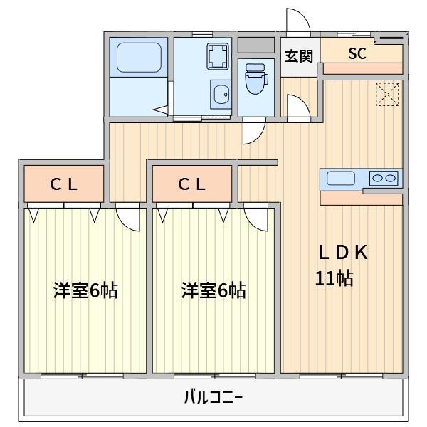 メゾンサトウ(2LDK/2階)の間取り写真