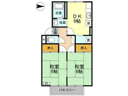 プレジールチェリー(2DK/2階)の間取り写真