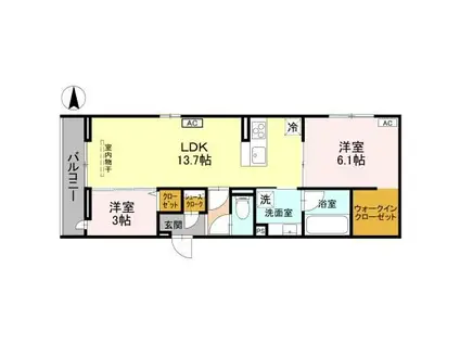 草加氷川町PJIV B(2LDK/2階)の間取り写真