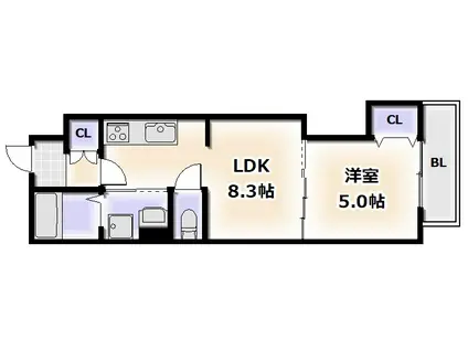 ラモーナ玉出東III(1LDK/3階)の間取り写真