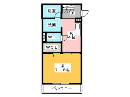 VILLA山城 N(1K/2階)の間取り写真