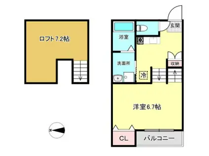 JR予讃線 新居浜駅 徒歩43分 2階建 築6年(1K/1階)の間取り写真