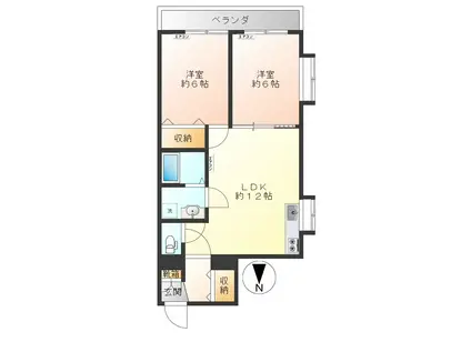 ヴェルテーユ中野(2LDK/2階)の間取り写真