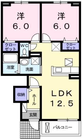 アンジュールB(2LDK/1階)の間取り写真