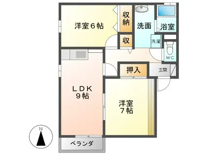 サウスロックトチマツ 1・2・3(2DK/2階)の間取り写真