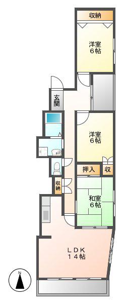 グランドヒルズ平野2番館(3LDK/3階)の間取り写真