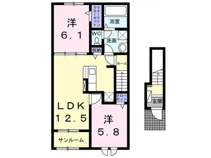KAZAGURUMA I(2LDK/2階)の間取り写真