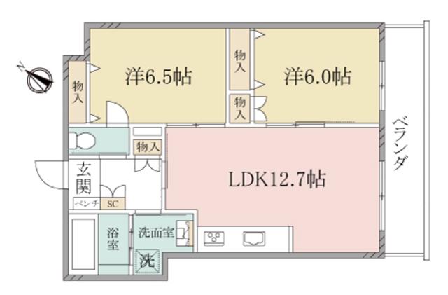 へーベルヴィレッジ本鵠沼2丁目BLUE・FOREST(2LDK/1階)の間取り写真