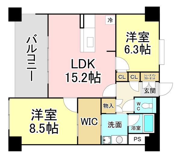ルフォンド天神(2LDK/2階)の間取り写真