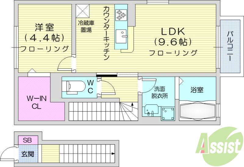 セントレ富沢 Ⅱ(1LDK/2階)の間取り写真
