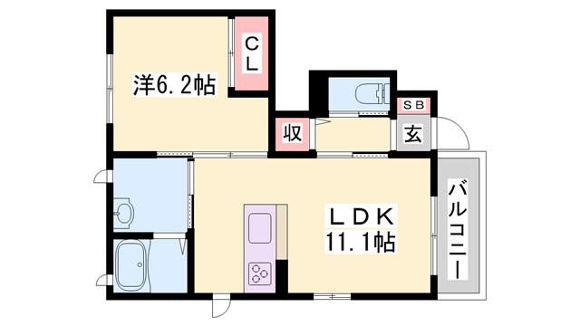 ベルクール加東A棟(1LDK/1階)の間取り写真