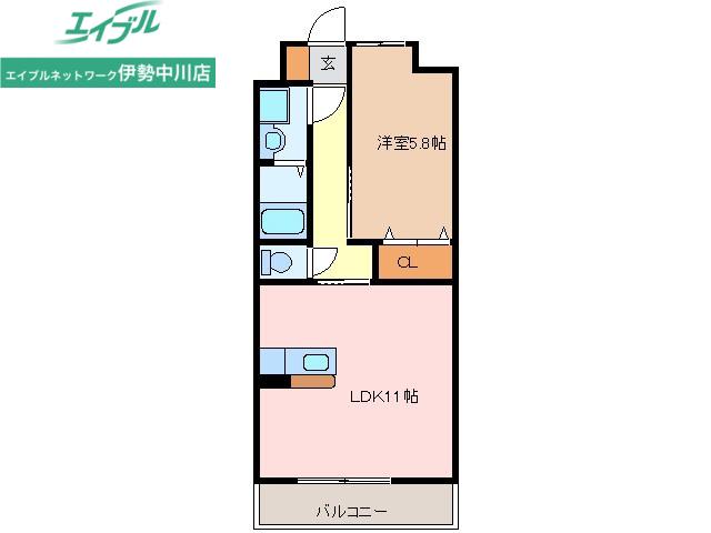 シャンティーク(1LDK/6階)の間取り写真