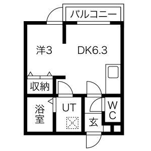 メリディアンなないろの里 参番館(ワンルーム/1階)の間取り写真