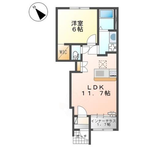 ヴィラ廣野(1LDK/1階)の間取り写真