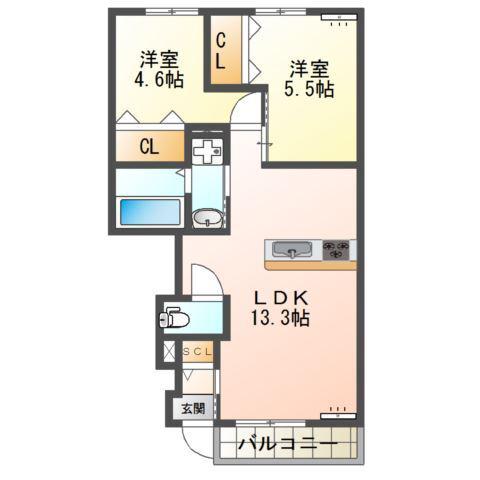 プリーモ レヴァータ(2LDK/1階)の間取り写真