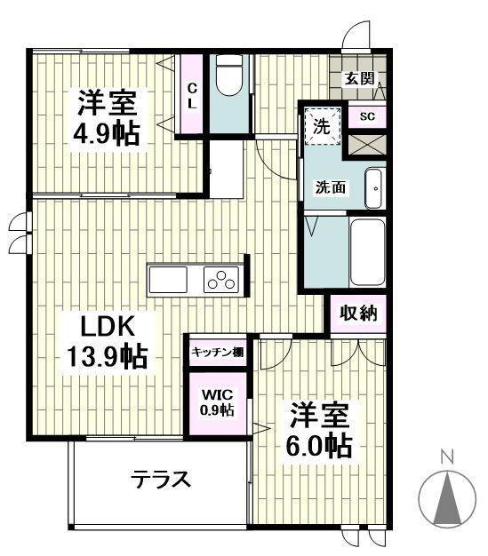 JR横須賀線 東逗子駅 徒歩4分 2階建 築6年(2LDK/1階)の間取り写真