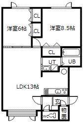 プリウスII(2LDK/1階)の間取り写真