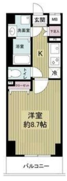 ドゥーエ玉造(1K/4階)の間取り写真