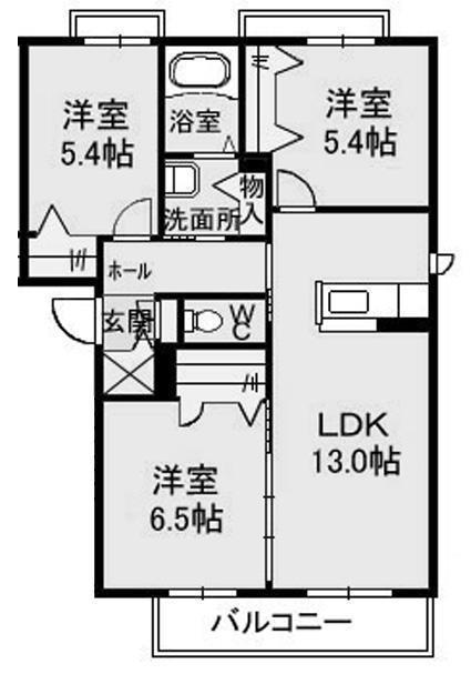 グリーンコート上市 A・B棟(3LDK/3階)の間取り写真