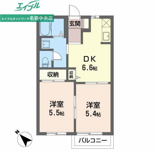 東百合が丘エクセルハイツ(2DK/2階)の間取り写真