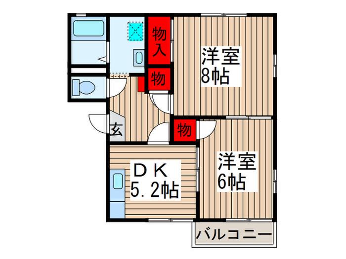 グリーンコートD(2DK/2階)の間取り写真