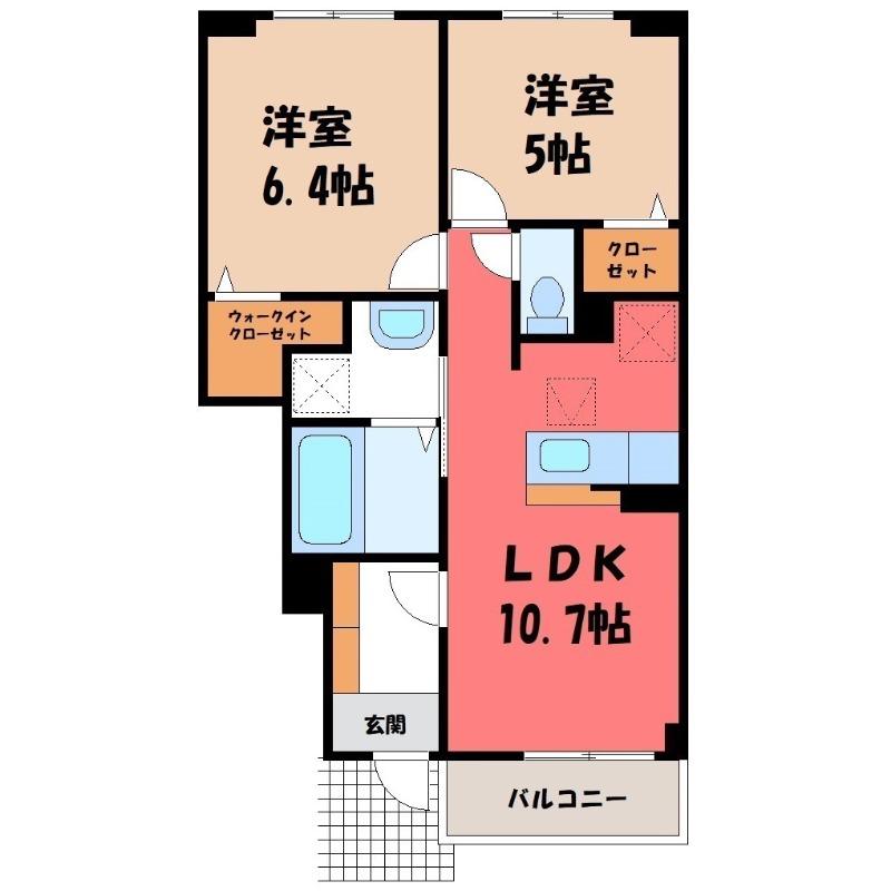 カレント レジデンス 下増田II(2LDK/1階)の間取り写真